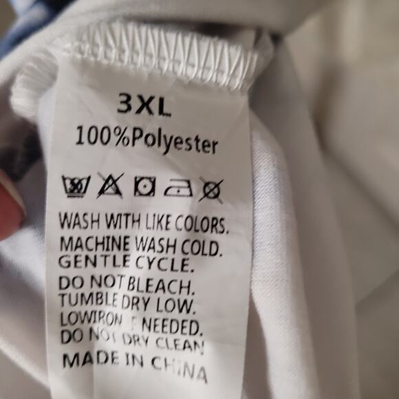 Women's 3XL Blue and White Off-the-Shoulder Short Sleeve Shirt - Picture 3 of 11